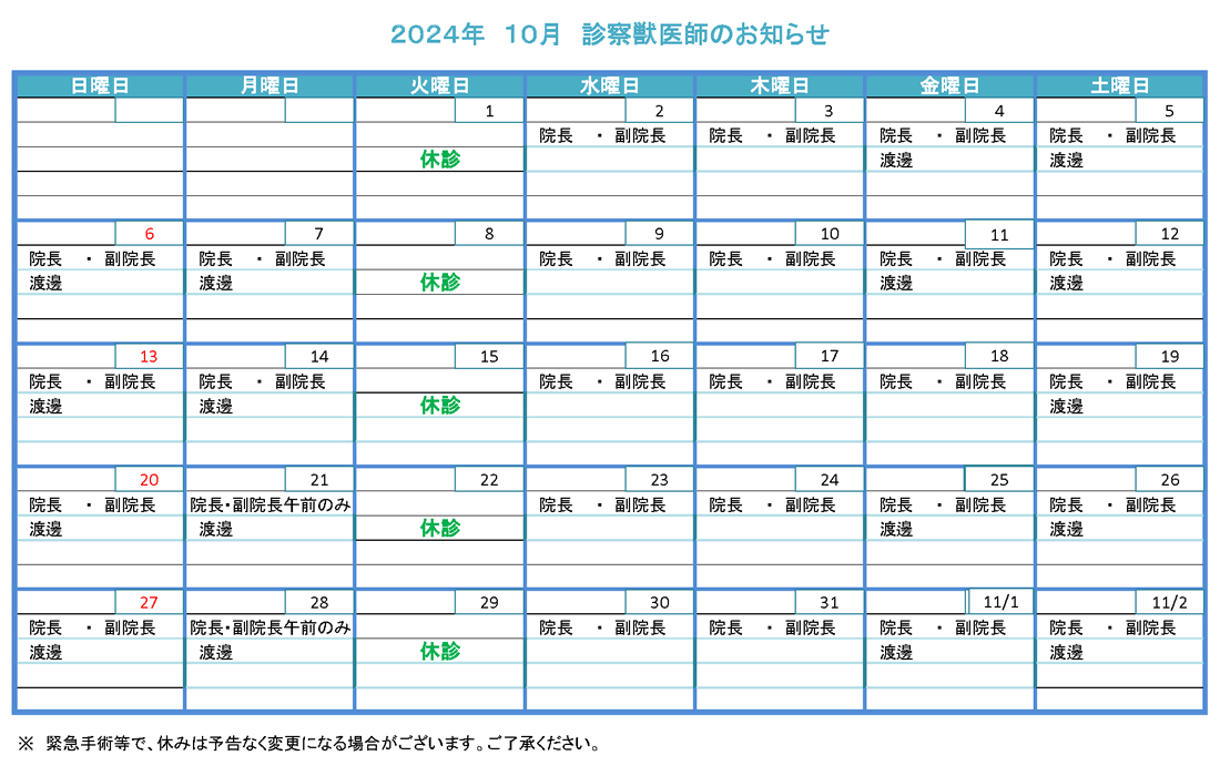 獣医師勤務表